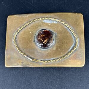 Vintage Brass Belt Buckle W/ Natural Stone CABOCHON Handmade